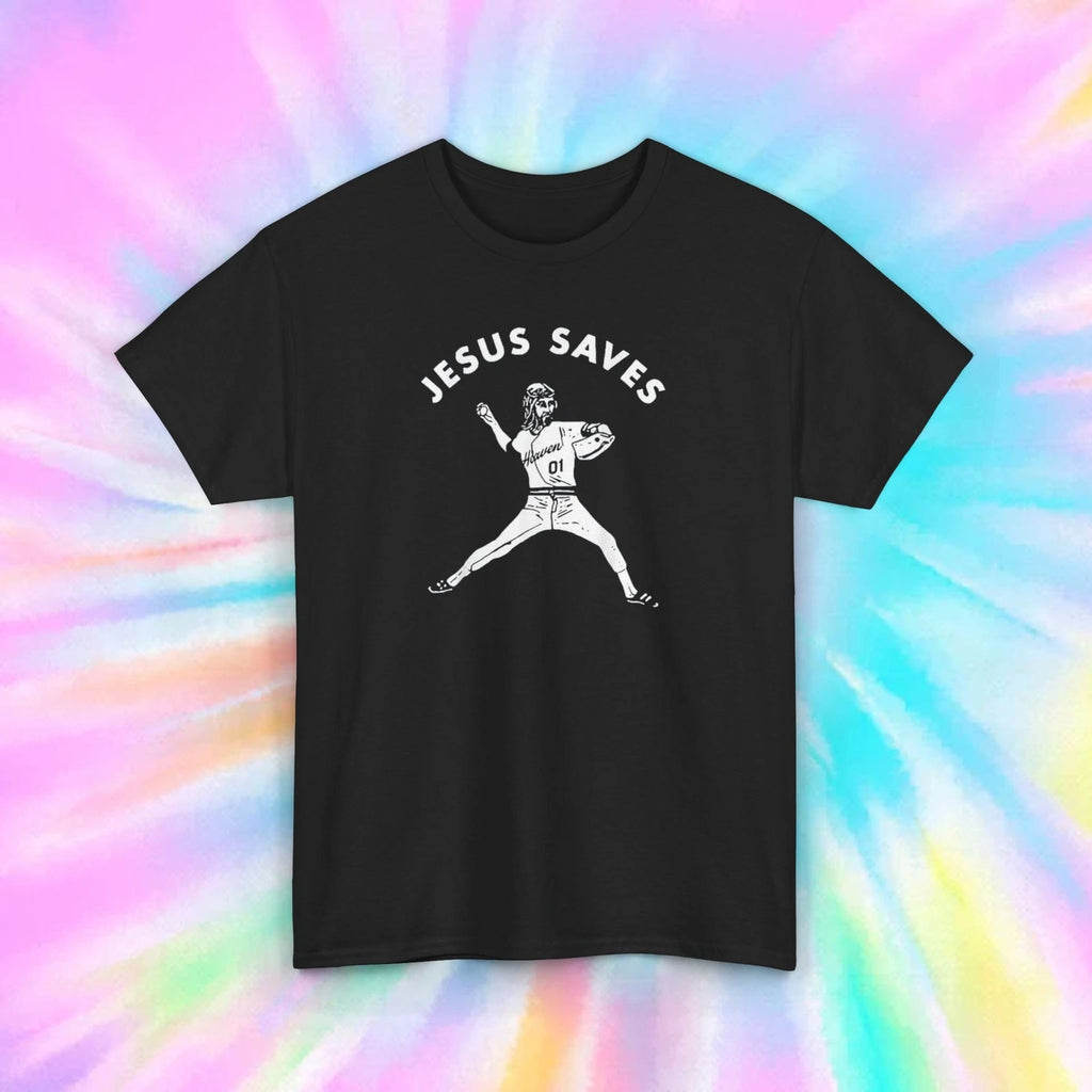 Jesus Saves Shirt Baseball Pitcher Graphic Funny Christian Tee S-5XL
