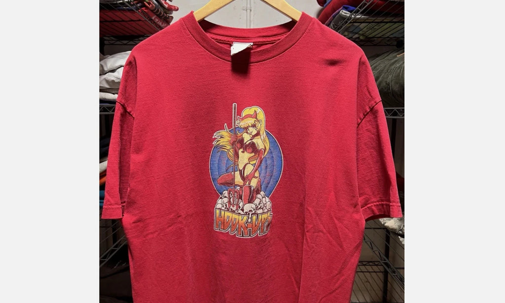Vintage 2000s Hook Ups Skateboards T-Shirt Red Anime Girl Skater Tee