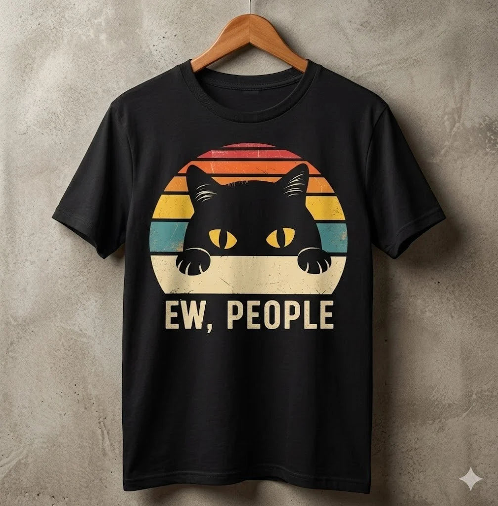 Ew People Retro Cat Funny Introvert Vintage - H107 Unisex , , , Long Sleeve Tee