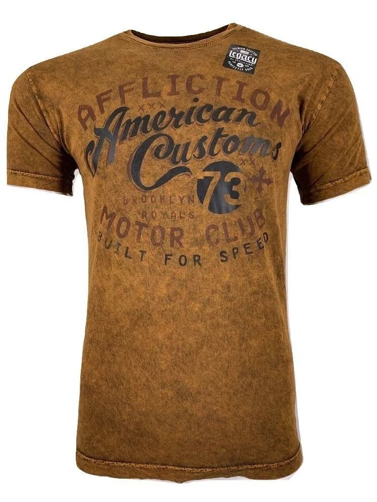 AFFLICTION Men's BROOKLYN Copper/Black Biker Motorcycle Biker S-4XL Unisex , , , Long Sleeve Tee