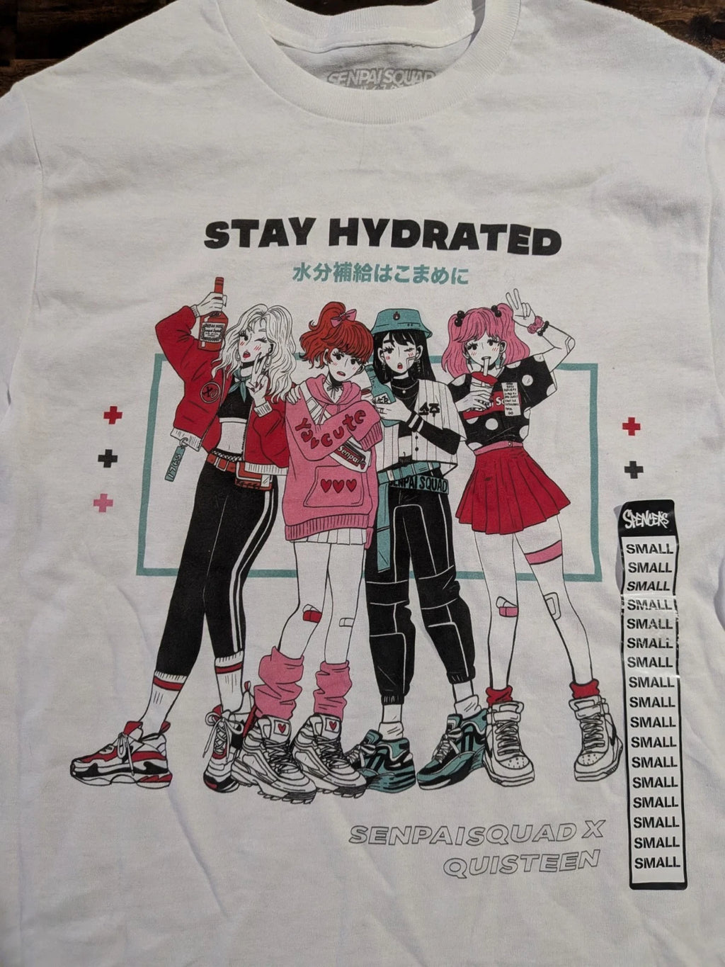 Senpai Squad x Quisteen Stay Hydrated New w/o Tags Kawaii Anime Girl Tee Mens Sm