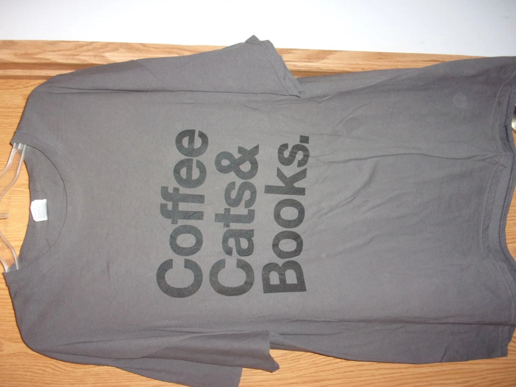 KITTY CATS COFFEE n BOOKS brown 2XL t shirt