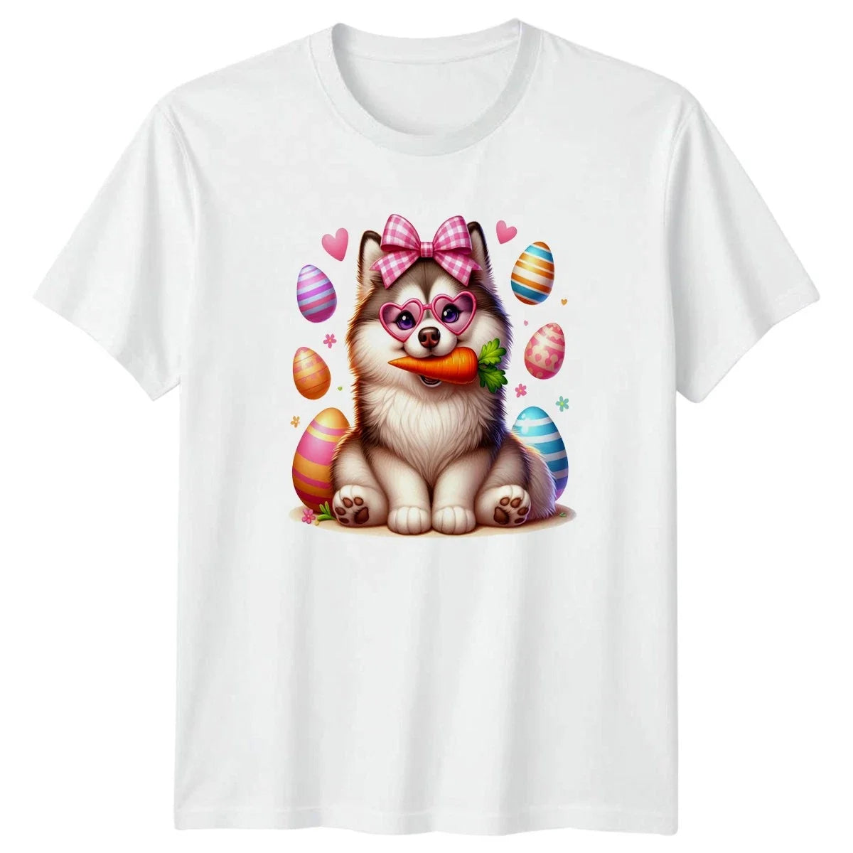 Cute Fluffy Puppy Dog Wearing Womens Husky Dog Lover Easter Gift For Her Unisex , , , Long Sleeve Tee