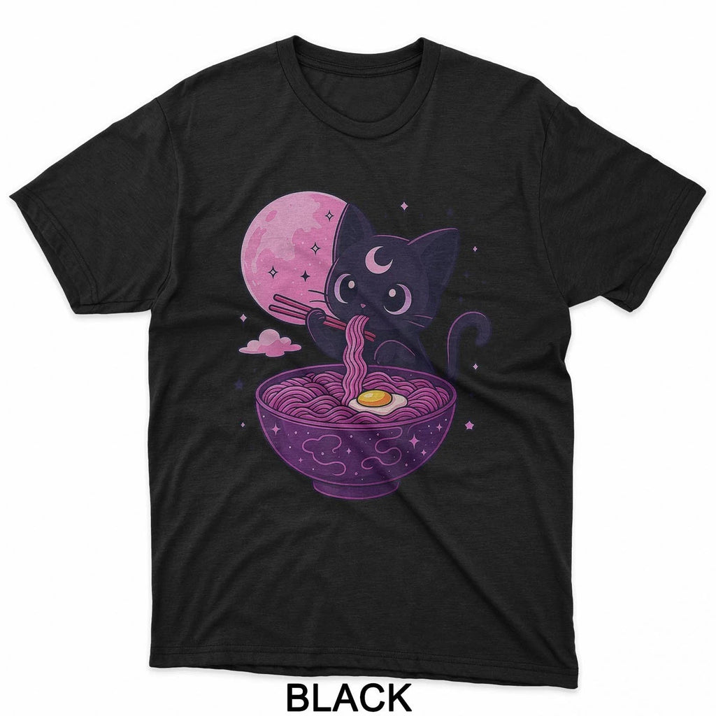 Kawaii Pastel Goth Cat Eating Ramen Under Moon Japanese T-Shirt