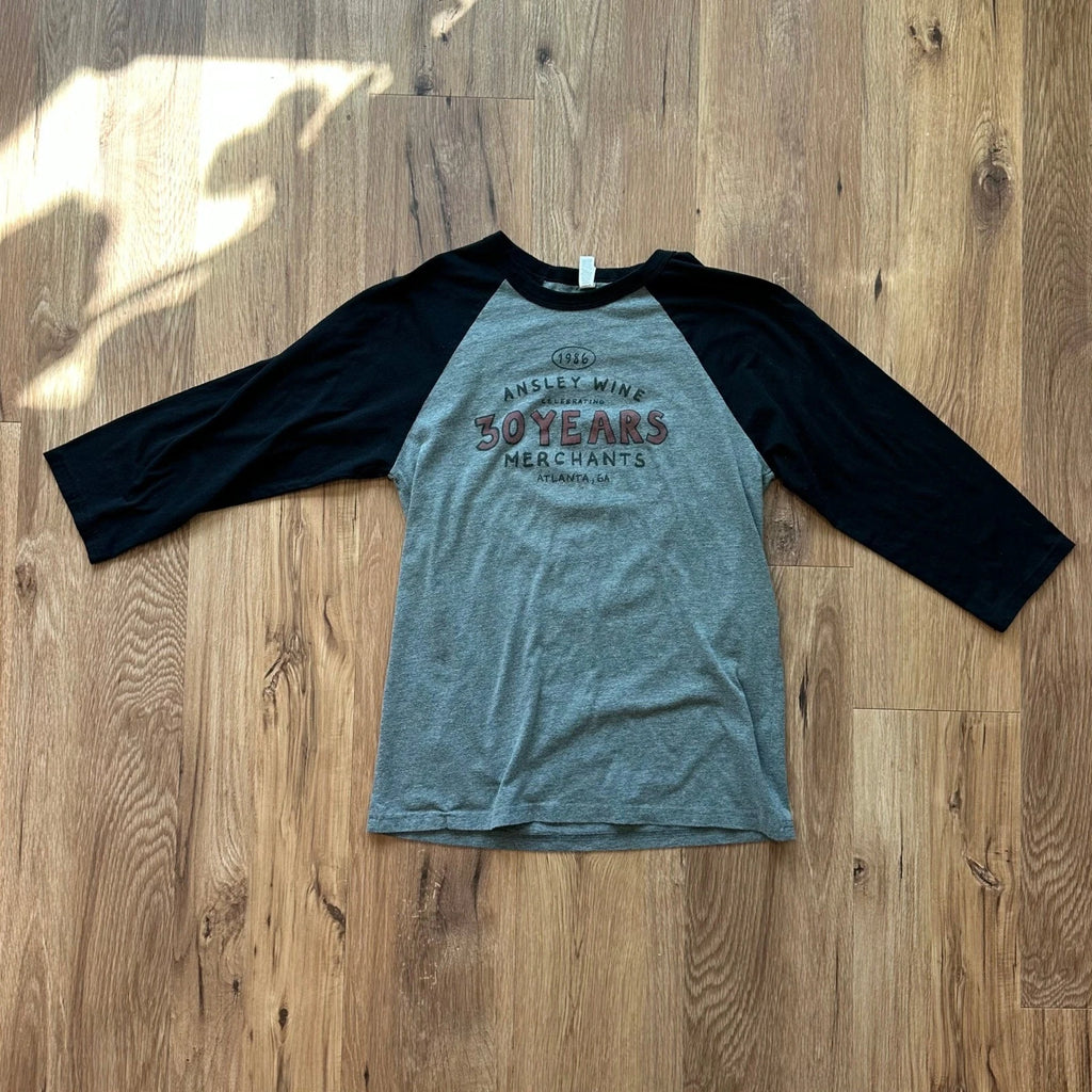 Ansley Wine Merchants Atlanta Raglan Tee Shirt Grey Black 3/4 Sleeve Mens Medium