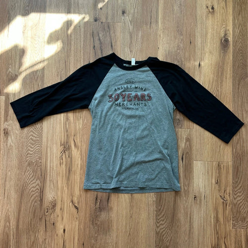Ansley Wine Merchants Atlanta Raglan Tee Shirt Grey Black 3/4 Sleeve Mens Medium
