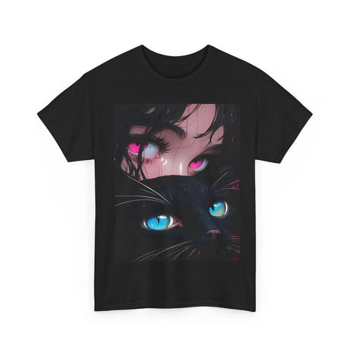 Anime Black Cat Kawaii Eyes Graphic Tee Chibi Neko Streetwear Shirt Gift Girls