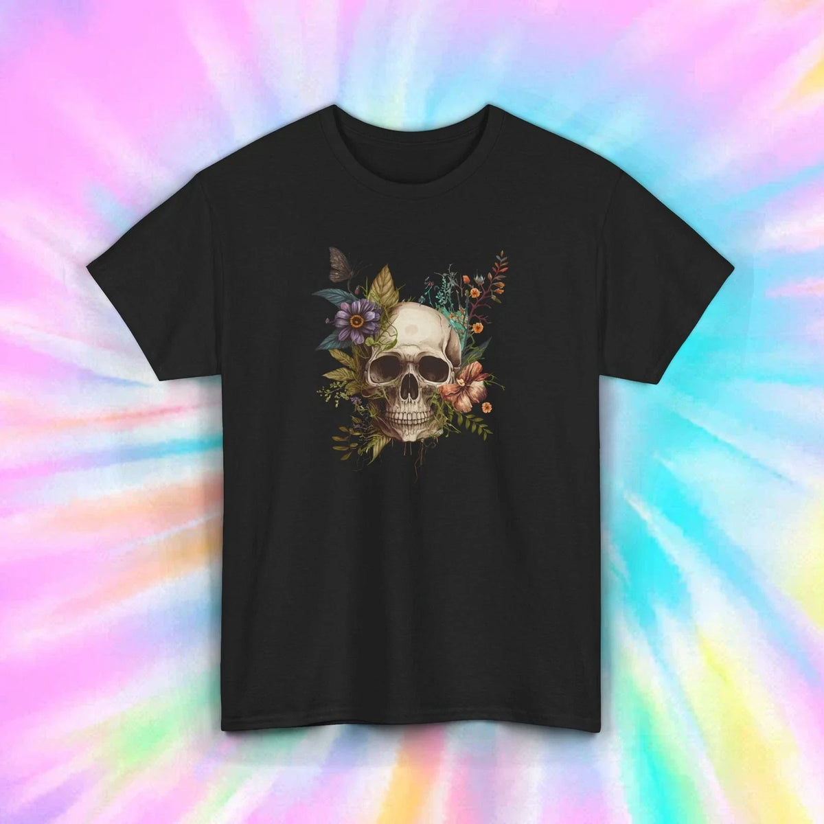 Skull Flowers Butterfly Gothic Aesthetic Dark Art Graphic Tee Shirt S-5XL Unisex , , , Long Sleeve Tee