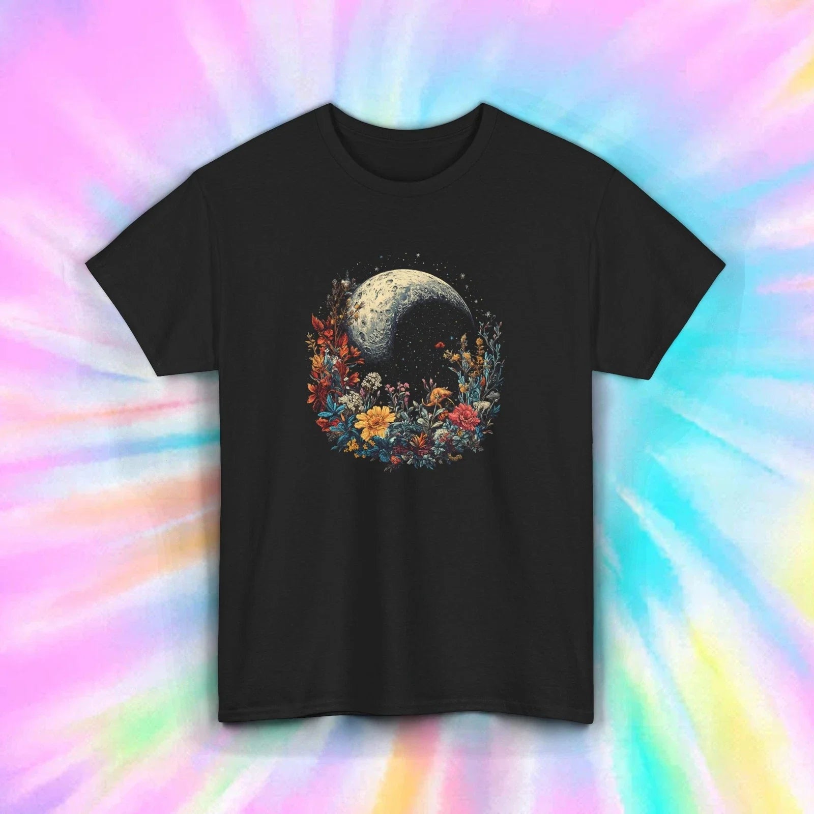Moon Floral Celestial Nature Aesthetic Lunar Phase Tee S-5XL Unisex , , , Long Sleeve Tee