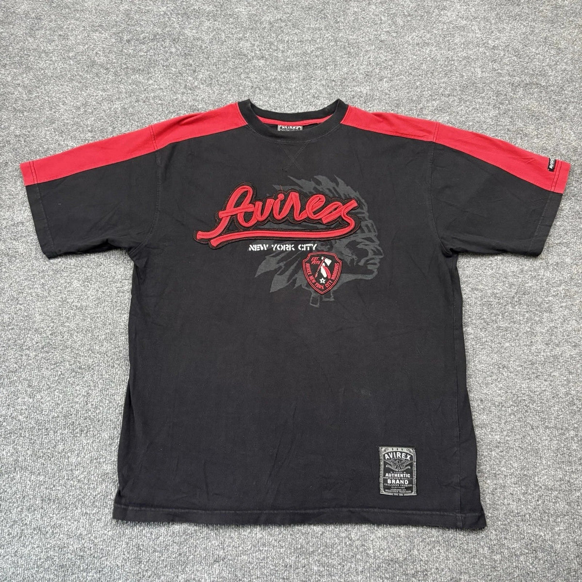 Vintage Avirex T Shirt Mens Medium Black Red 3D Script Logo Hip Hop Grunge Y2K Unisex , , , Long Sleeve Tee