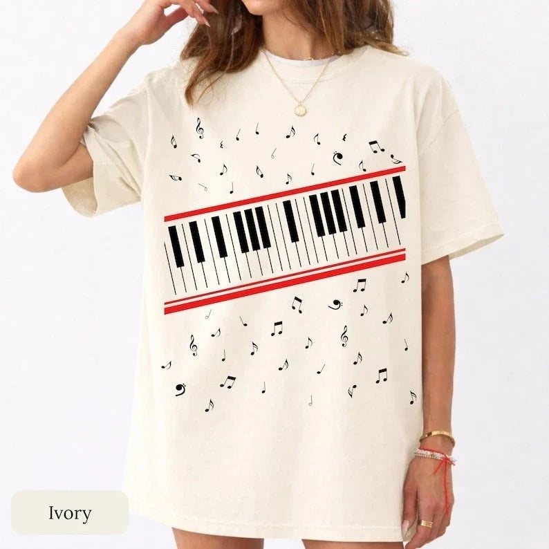 Piano Keys Music Notes Minimal Aesthetic Music Lover Unisex , , , Long Sleeve Tee