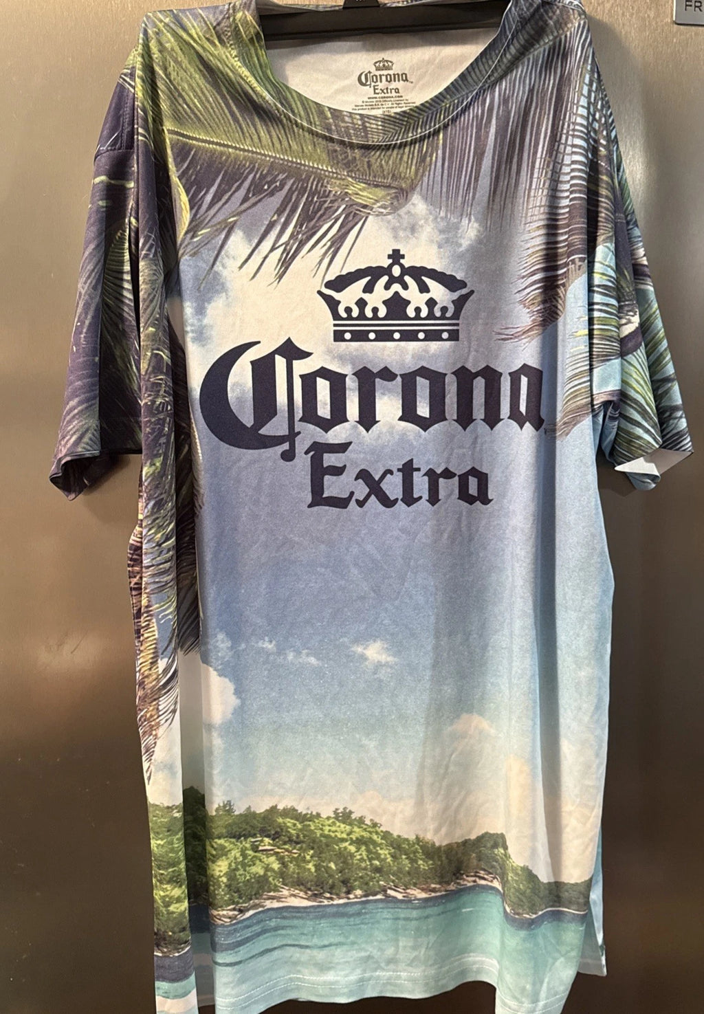 Corona Extra Men’s Large T-shirt Palm Trees Graphic Tropical Coastal Beer