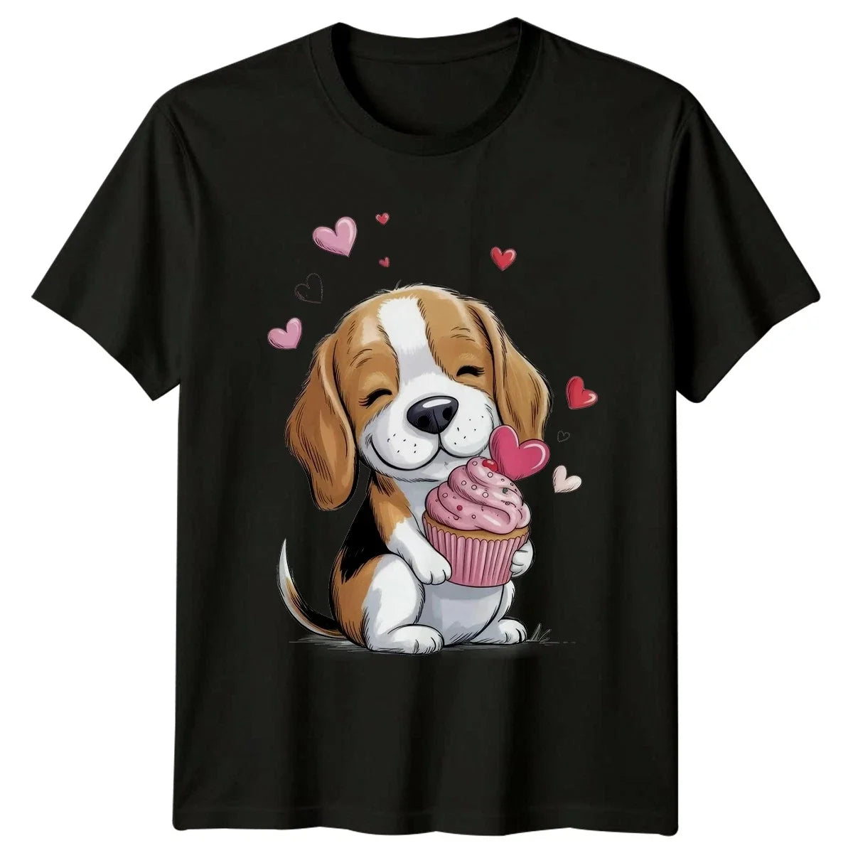 Beagle Puppy Cupcake Hearts Men�s Women�s Tee Graphic Unisex Top Unisex , , , Long Sleeve Tee