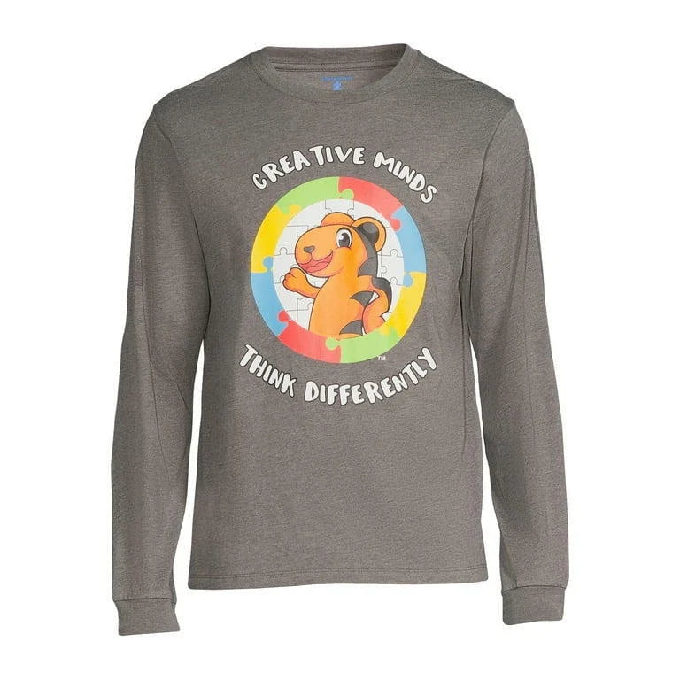 Men Autism Awareness Graphic Tshirt LS Gray "Creative Minds Think Differently XL Unisex , , , Long Sleeve Tee