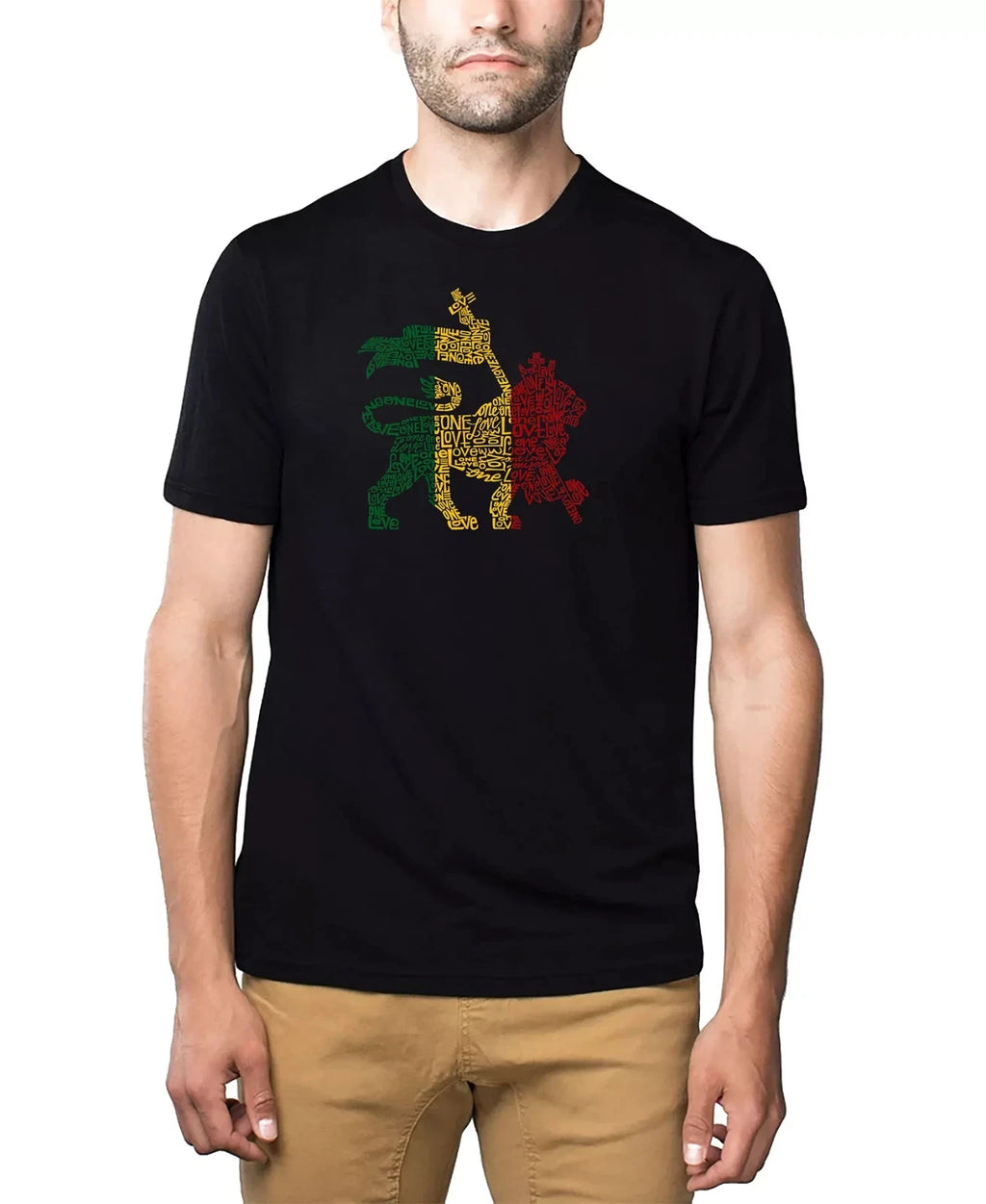 Gildan Mens Black LA Pop Art Word Art Rasta Lion One Love Graphic T-Shirt 3XL