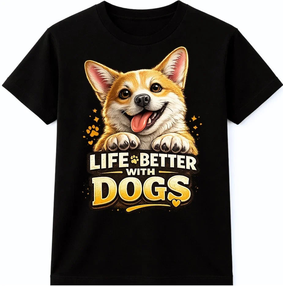 Dog Lover T-Shir Life Is Better With Dogs Corgi Graphic Cute Smiling Quote Tee Unisex , , , Long Sleeve Tee