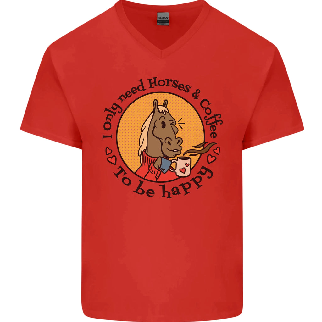 I Only Need Horses and Coffee Equestrian Mens V-Neck Cotton T-Shirt