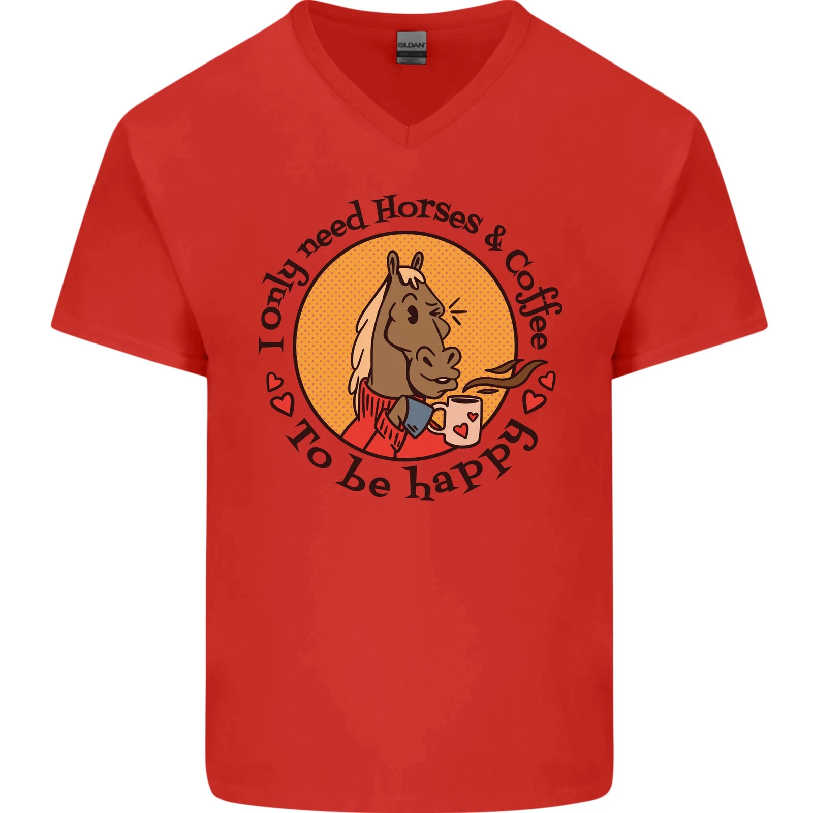I Only Need Horses and Coffee Equestrian Mens V-Neck Cotton T-Shirt