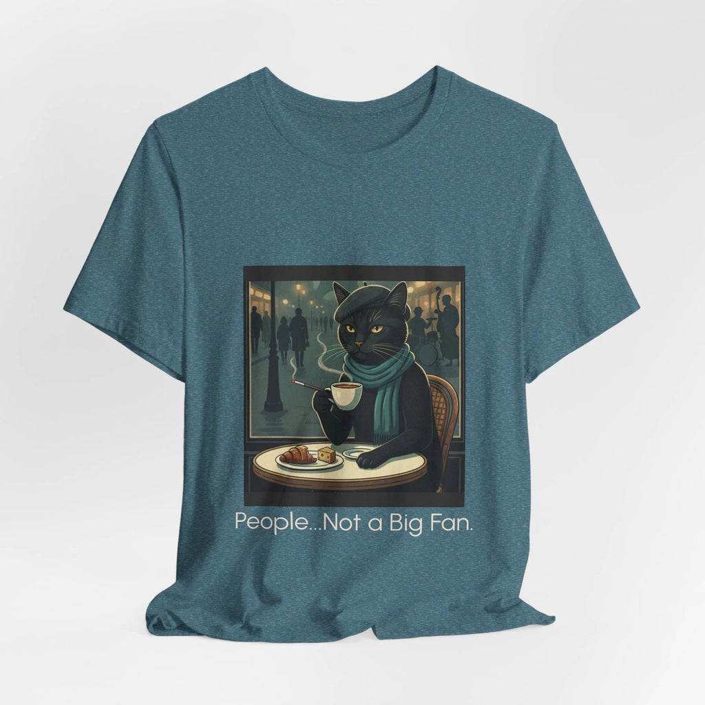 Black Cat Café Illustration Sarcastic Kitty Tee People..Not a Big Fan Cat Shirt