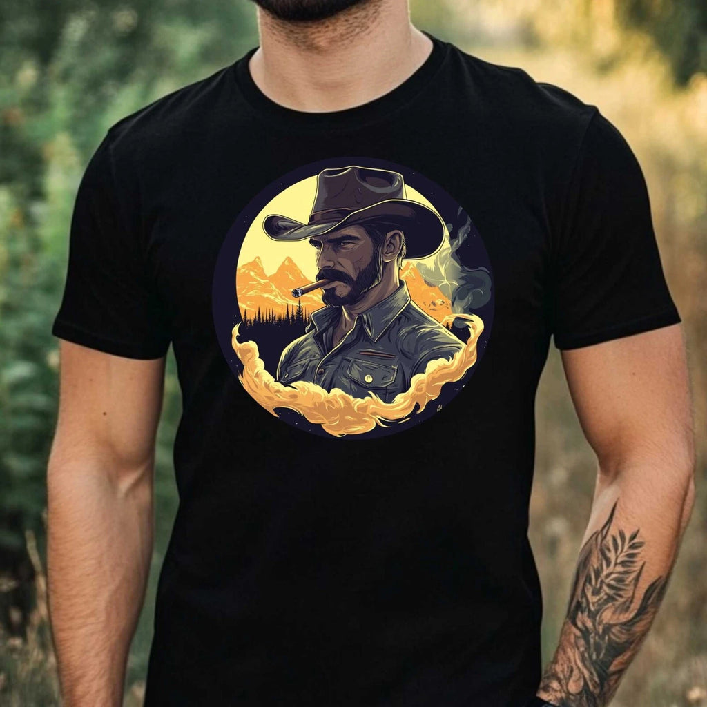 Mens Cowboy Smoked Motif Cotton T-Shirt Size XS to 5XL