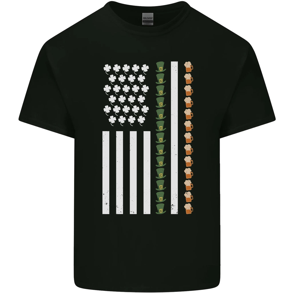 St Patricks Day USA Flag America Beer Alcohol Mens Light Cotton T-Shirt