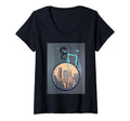 Womens Cool Aesthetic Blue Bicycle, Sepia, City , Gray Background V-Neck Unisex , , , Long Sleeve Tee