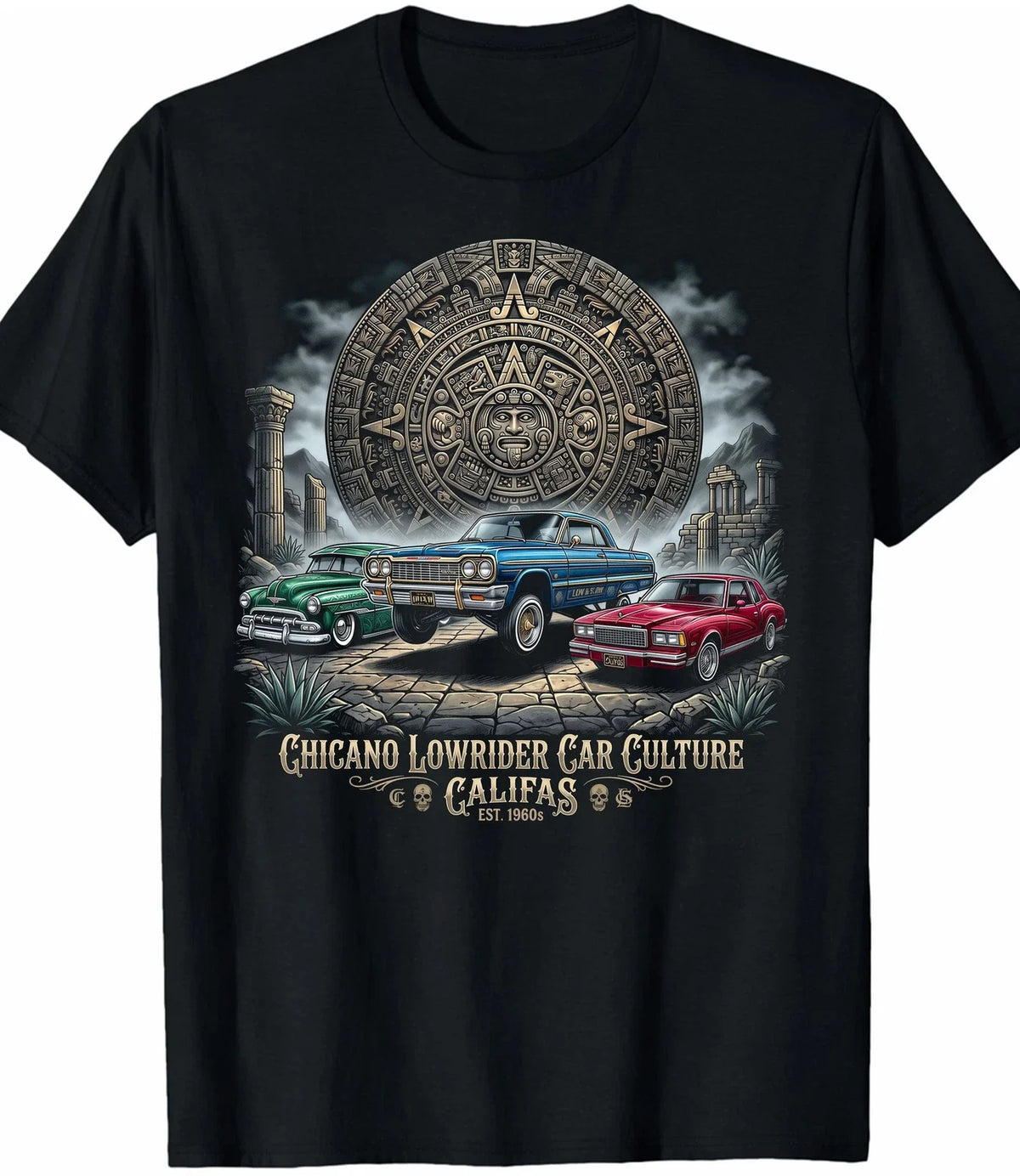 Aztec Sun Lowrider Cars Tee | Classic Lowrider Car Culture Shirt Unisex , , , Long Sleeve Tee