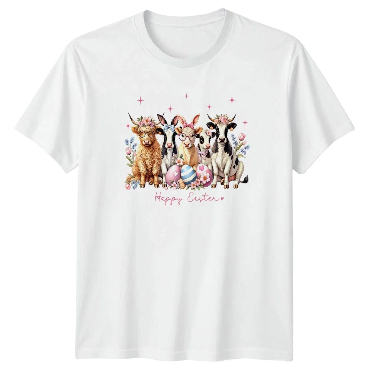 Happy Easter Womens Floral Cow Farm Animal Easter Gift For Her Unisex , , , Long Sleeve Tee