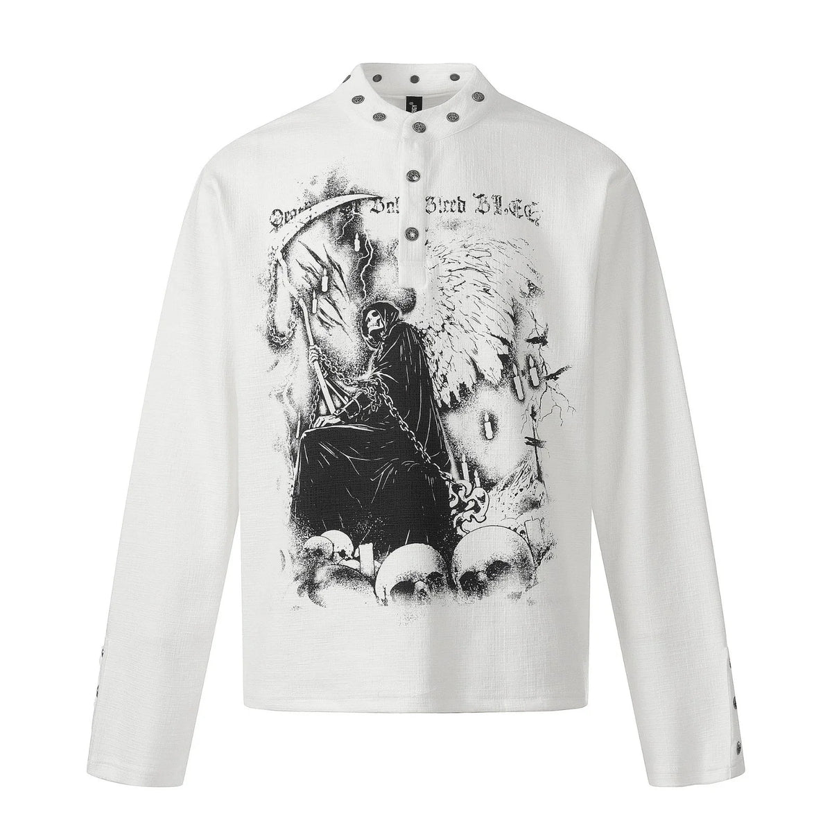 Men's Gothic Grim Reaper Henley Shirt Long Sleeve Streetwear Y2K Black White Unisex , , , Long Sleeve Tee