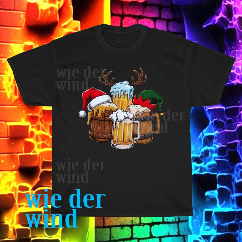 New Beer Christmas Mug Santa Reinbeer Xmas LogoMen's T-shirt funny size S to 5XL