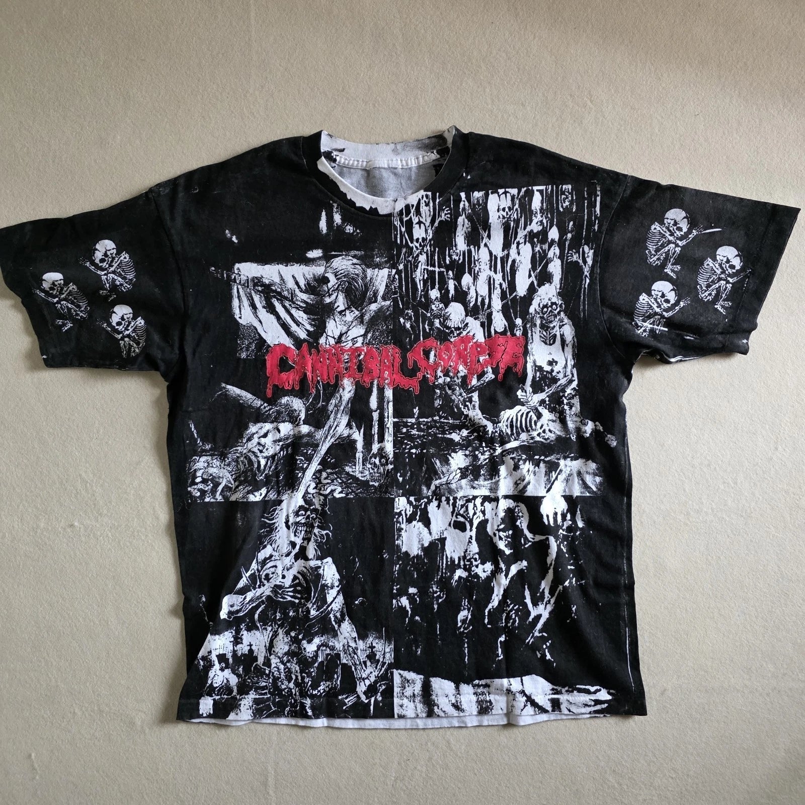 Cannibal Corpse Overprint All Over Print Tee Tshirt XL Upcycled Unisex , , , Long Sleeve Tee