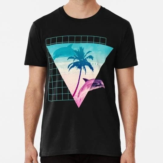Aesthetic Dolphins 80's 90s Hypnotic Summer Beach Print Design S-5XL USA Unisex , , , Long Sleeve Tee