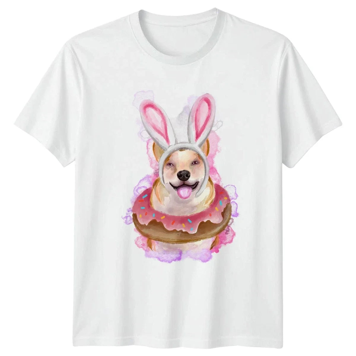 Cute Dog Donut Bunny Ears Kawaii Dessert Dog Lover Easter Gift Unisex , , , Long Sleeve Tee