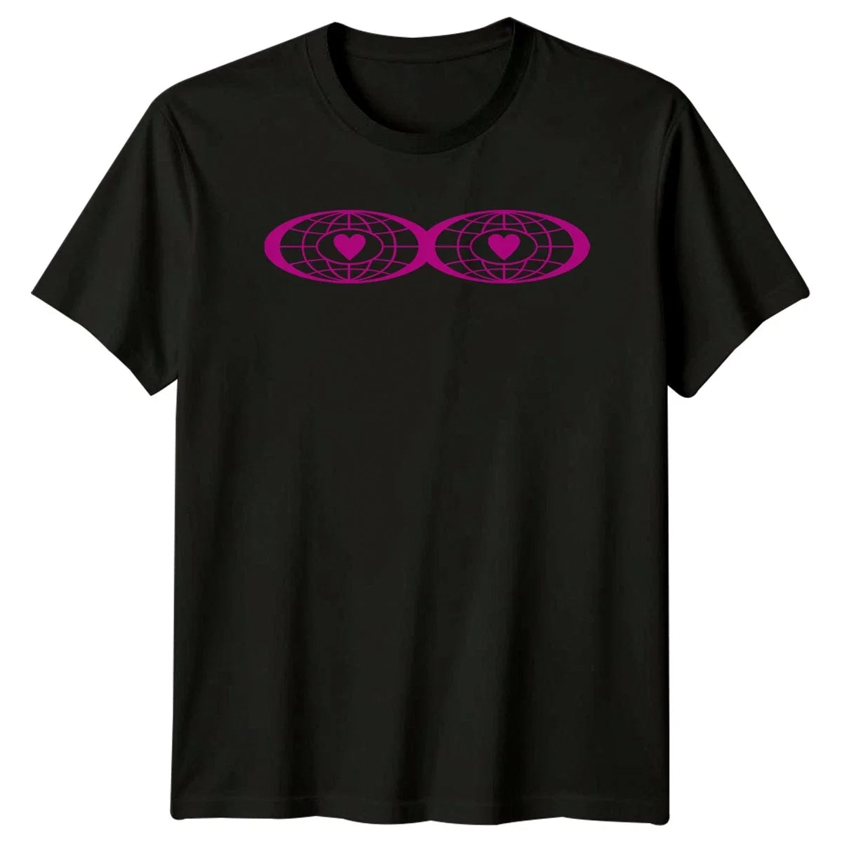 Double Heart Globe Y2K Aesthetic Streetwear Gift For Him And Her Unisex , , , Long Sleeve Tee