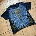 Y2K Grunge Style Wings and Cross Tribal Graphic Shirt Size XLRG Men's Unisex , , , Long Sleeve Tee