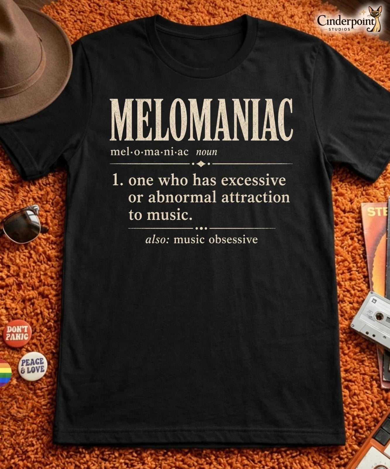 Melomaniac Music Lover Definition Audiophile Graphic Tee Black XS-5XL Unisex , , , Long Sleeve Tee