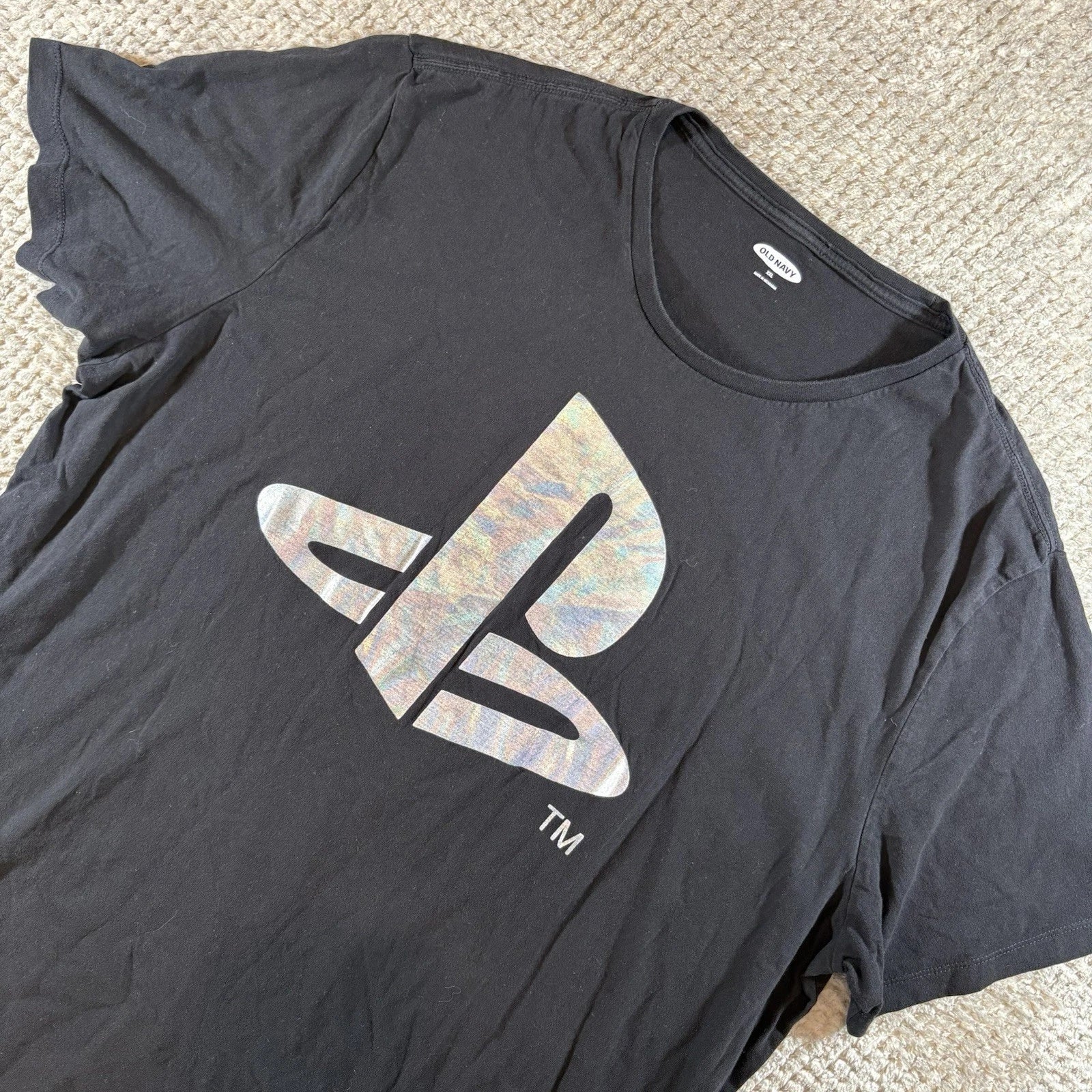 PlayStation Men’s XXL Holographic Logo Tee Shirt Old Navy 90’s Aesthetic Unisex , , , Long Sleeve Tee