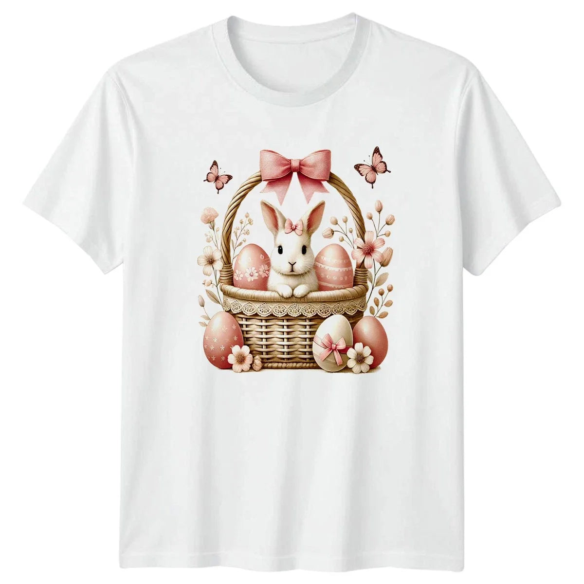 Cute Watercolor Bunny In Basket Womens Pastel Floral Easter Unisex , , , Long Sleeve Tee
