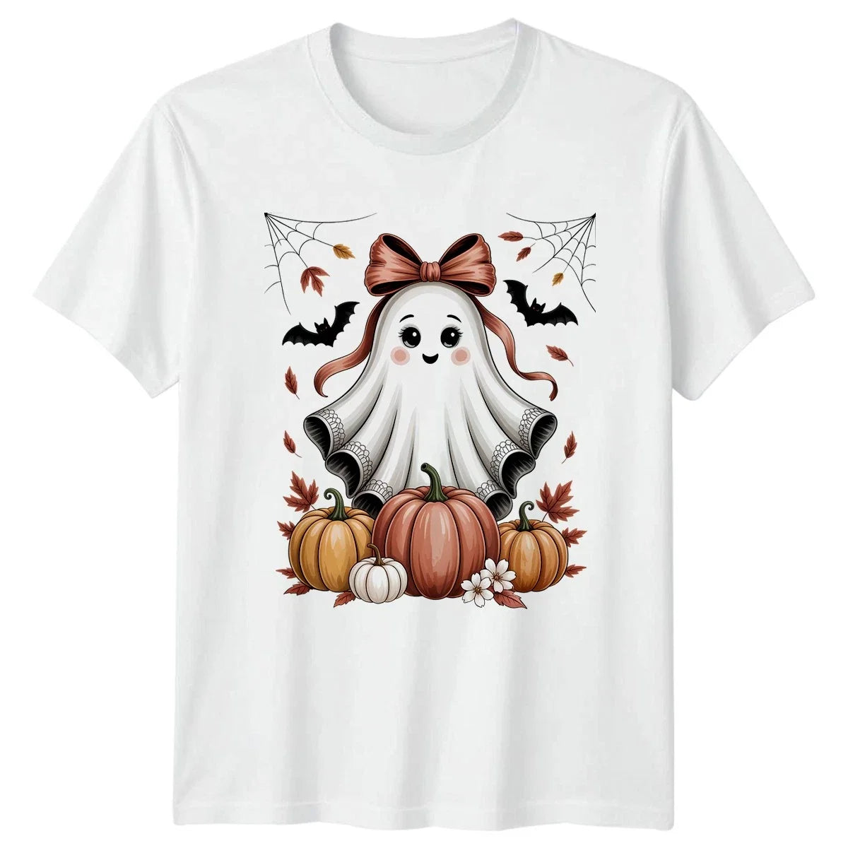 Cute Ghost With Bow Autumn Autumn Pumpkin Halloween Gift For Him And Her Unisex , , , Long Sleeve Tee