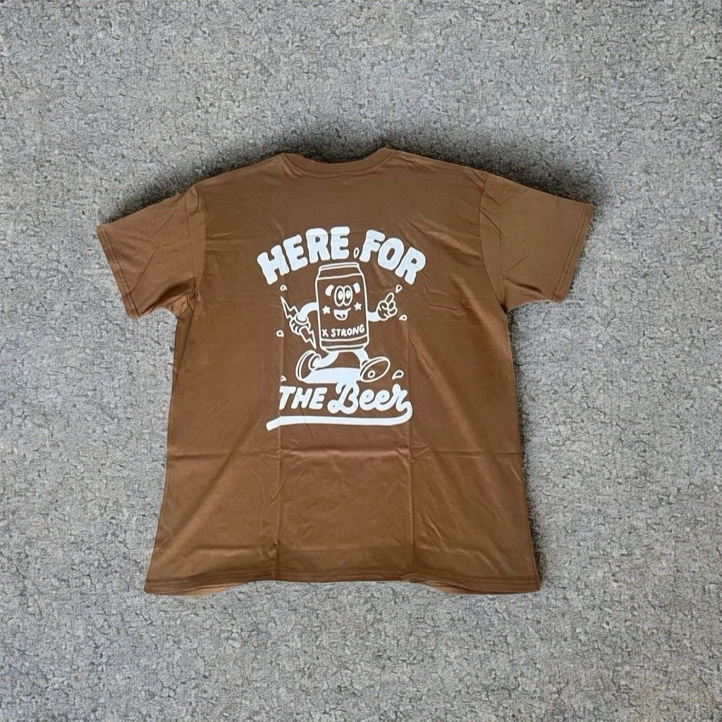 Beer vintage style T-shirt with back graphic in Brown Tan. Size L.