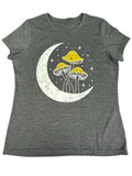 Celestial Moon and Mushrooms Boho Aesthetic Tee Medium Unisex , , , Long Sleeve Tee