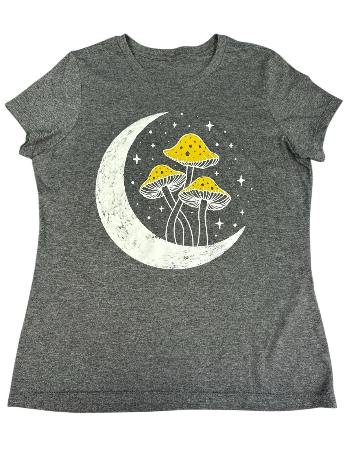 Celestial Moon and Mushrooms Boho Aesthetic Tee Medium Unisex , , , Long Sleeve Tee