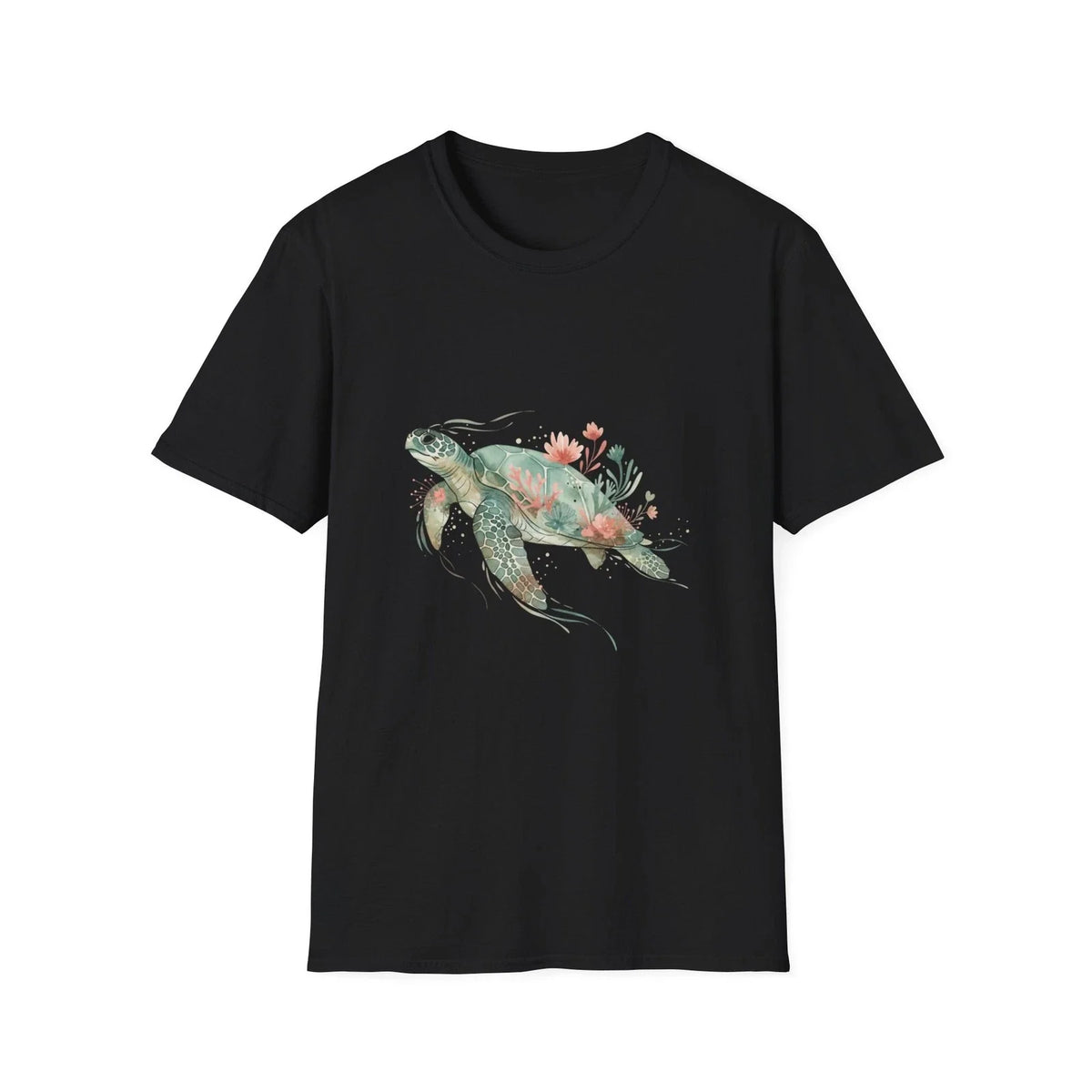 Turtle Ocean Floral Watercolor Boho Black Tee Nature Aesthetic Unisex , , , Long Sleeve Tee