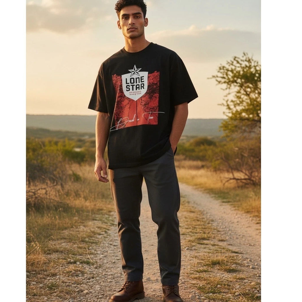 Lone Star Beer Pabst Texas Proud Black Graphic T Shirt Tee Men's Medium NWOT