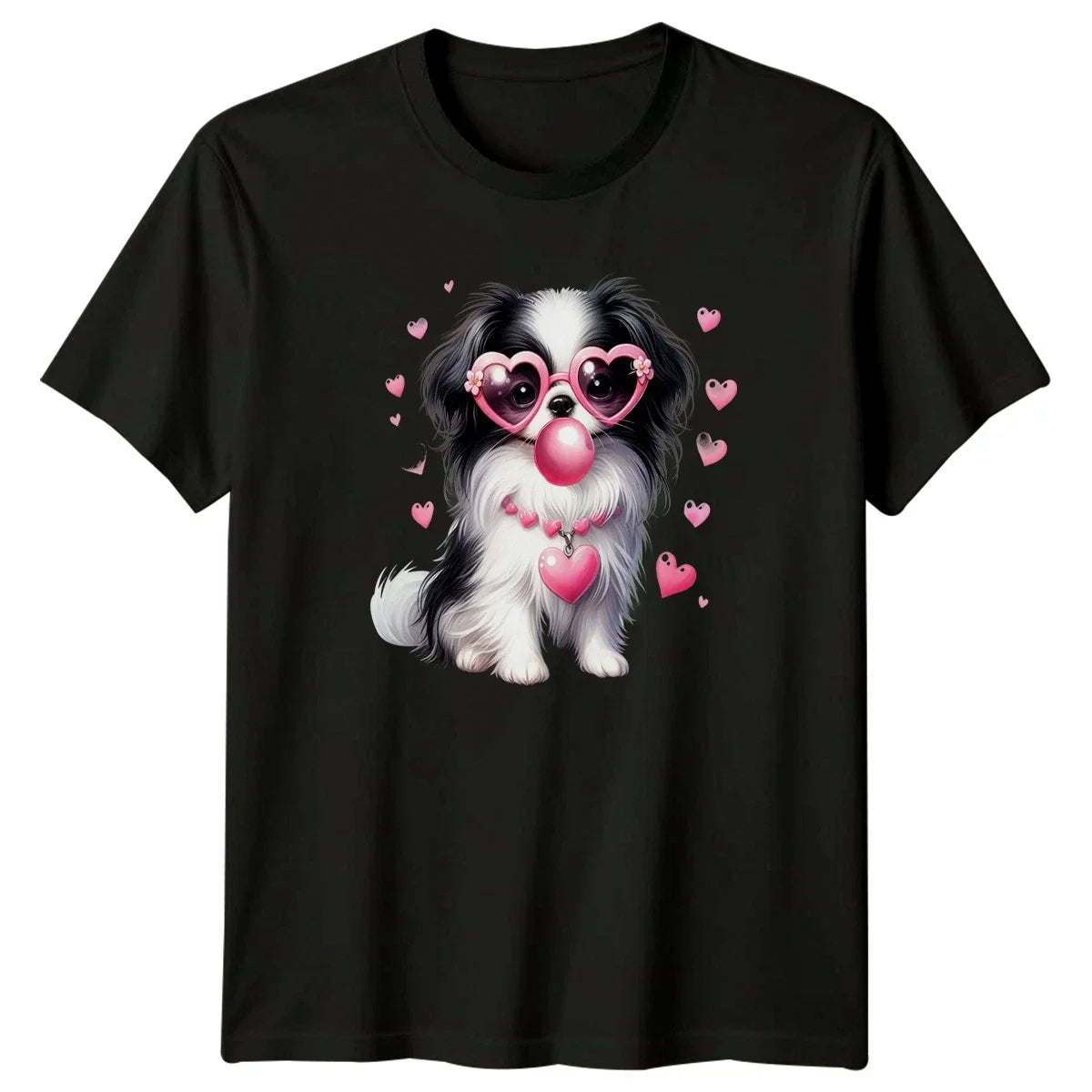 Playful Dog Bubblegum Hearts Sunglasses Dogs Animals Mens Womens Tee Unisex , , , Long Sleeve Tee
