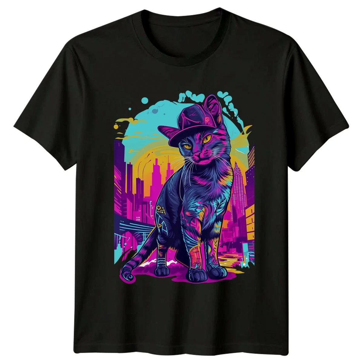 Cool Cat Of The Neon Vaporwave Aesthetic Gift For Him And Her Unisex , , , Long Sleeve Tee
