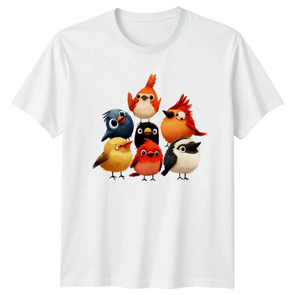 Cute Cartoon Birds Animals Mens T Shirt Womens Tee Graphic Unisex Top Unisex , , , Long Sleeve Tee