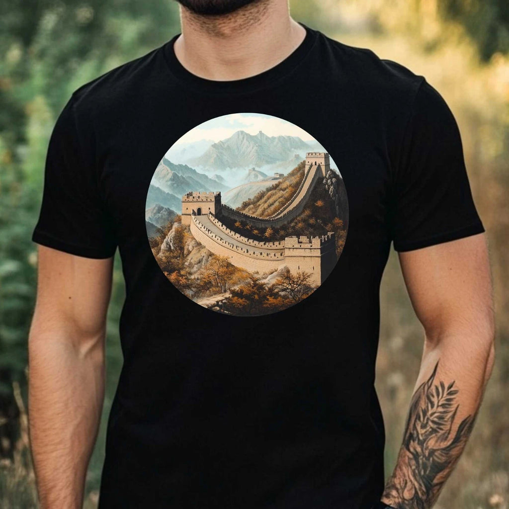 Mens Great Wall of China Motif Cotton T-Shirt Size XS to 5XL