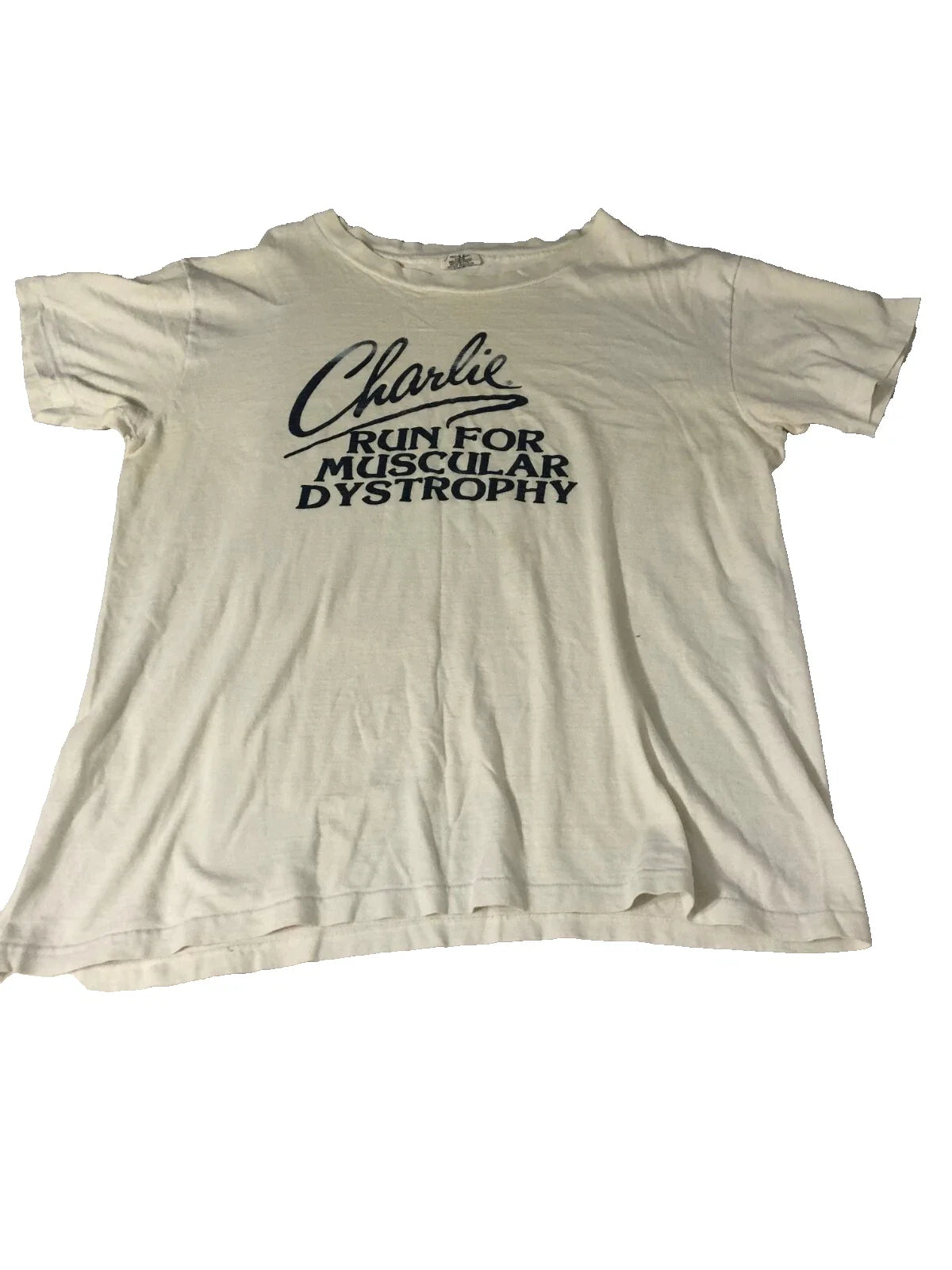 Vtg Hanes Beefy Men's Charlie RUN FOR MUSCULAR DYSTROPHY T Shirt XL white USA Unisex , , , Long Sleeve Tee