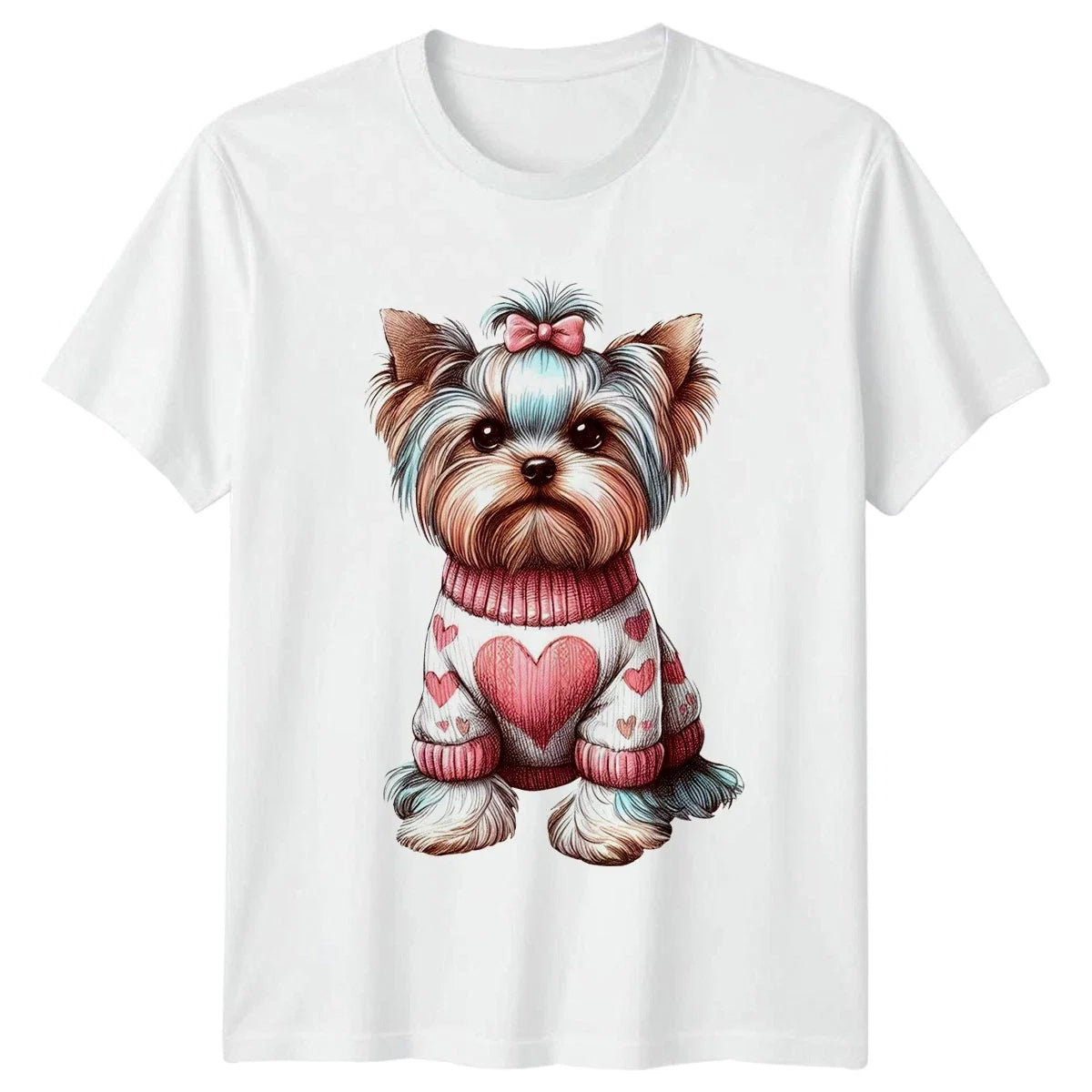 Cute Yorkie Dog Wearing Heart Womens Yorkshire Terrier Dog Unisex , , , Long Sleeve Tee